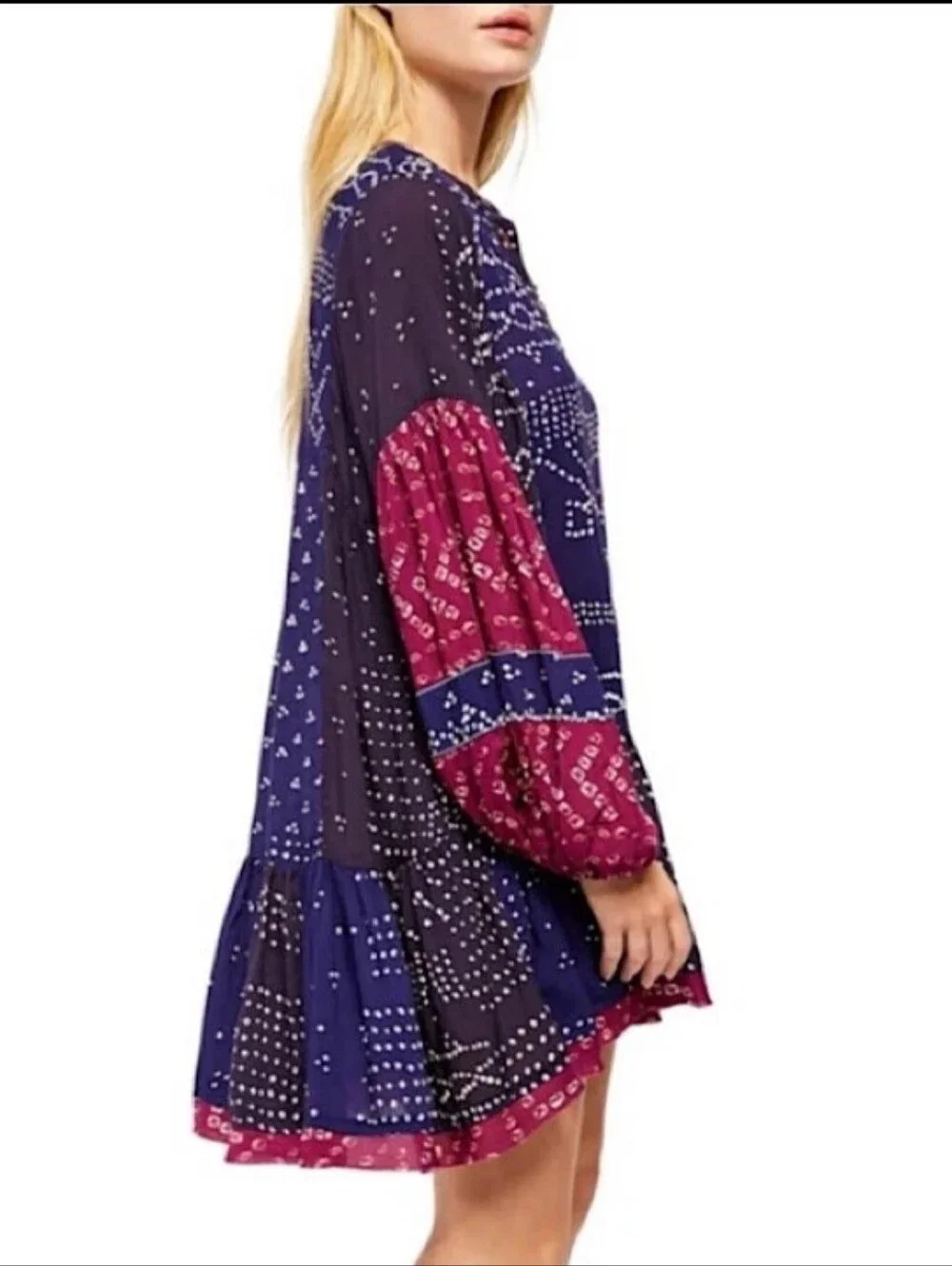 Free People Boho Shibory Tunic Shirtdress Indigo Combo XS - Picture 3 of 16